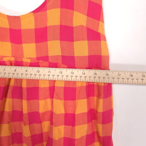 ANTHROPOLOGIE New Apron Mini Nap Dress MEDIUM Check Picnic Plaid Orange Tie - Picture 5 of 13